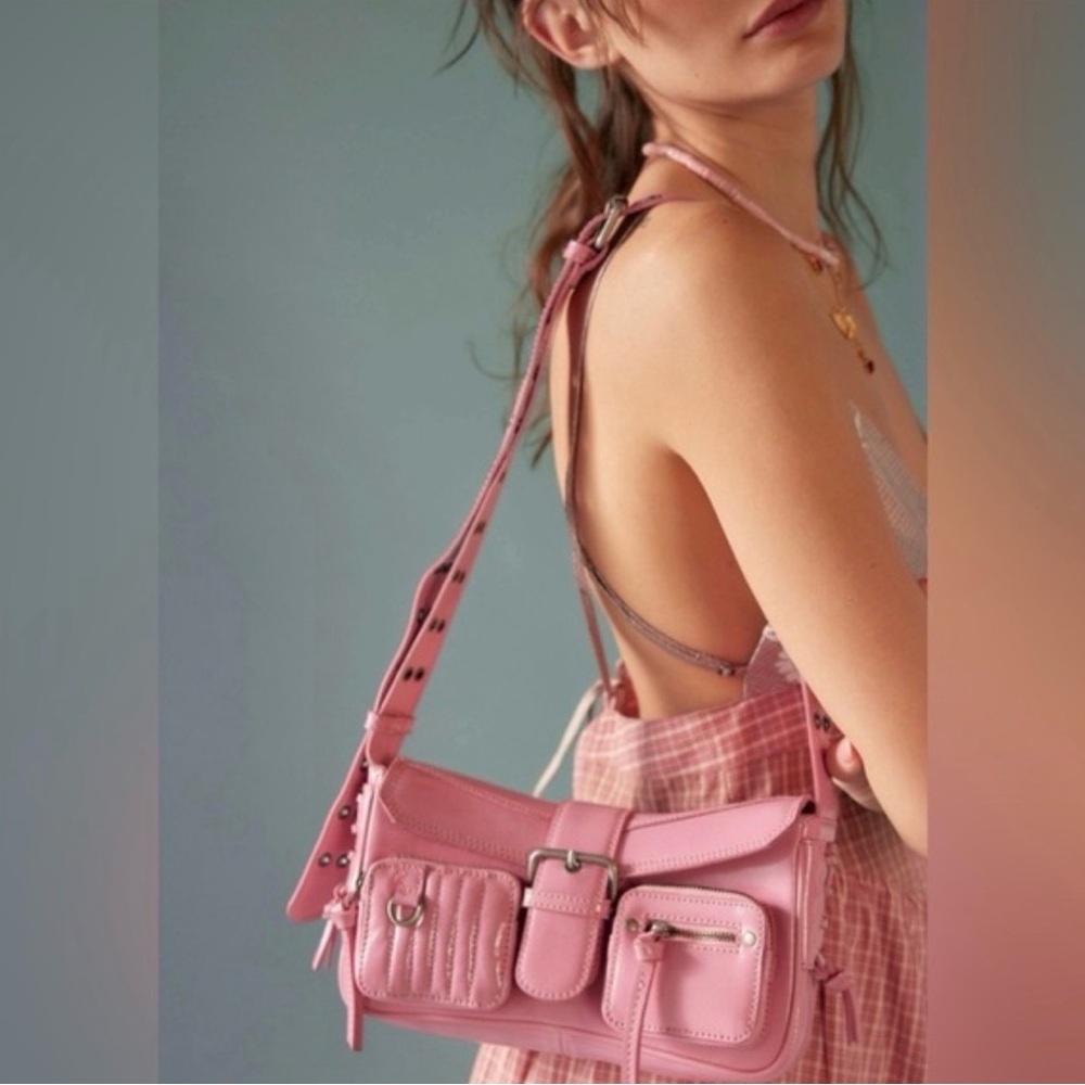 Free People High Speed Crossbody Bag in a Barbie Pink Leather Finish BNWT